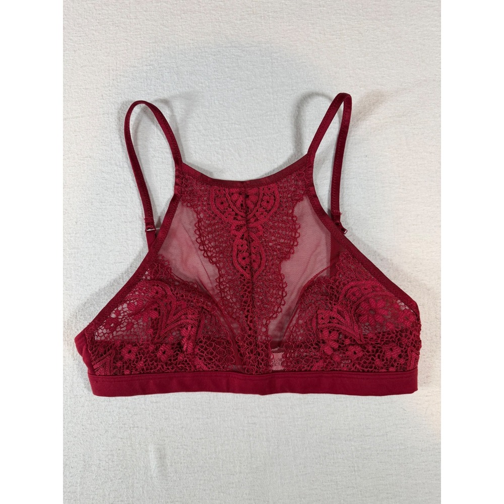 Victorias Secret Body by Victoria Lace Mesh High Neck Bralette Burgundy XS